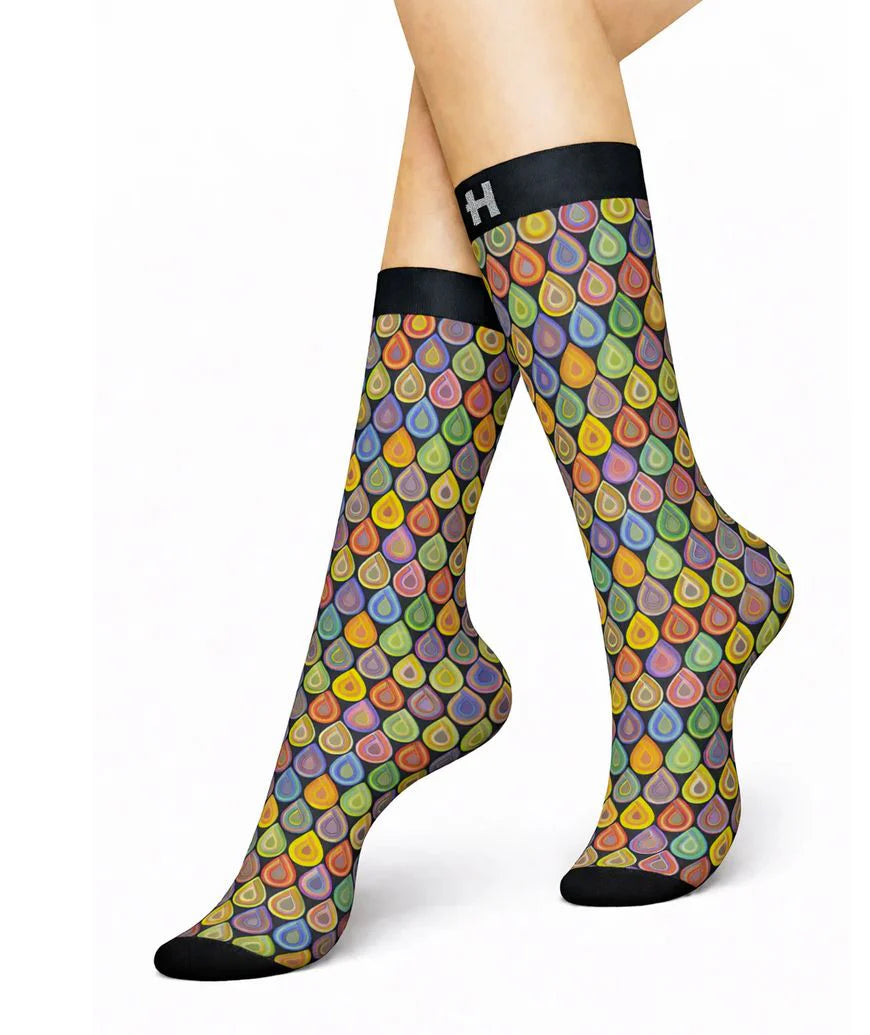 Șosete lungi damă festival HYD Celebration F11 DROPS MULTICOLOR – design artistic multicolor pentru un stil îndrăzneț