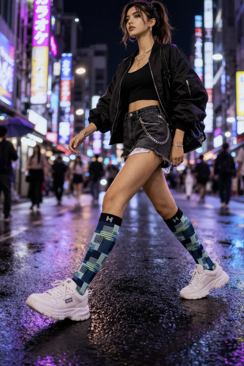Șosete lungi damă festival HYD Art Fashion  imprimeu artistic premium, 20 DEN